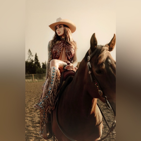 Tan Fringe and Concho Heeled Boots - Picture 4 of 9